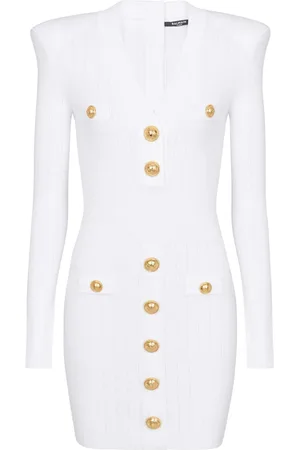 Balmain Button-embellished knitted minidress