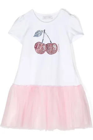 MONNALISA Cherry-motif tulle T-shirt dress
