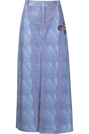 AMIR SLAMA Patch-detail denim midi skirt