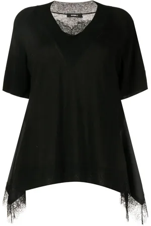 GOEN.J Lace-trim V-neck T-shirt