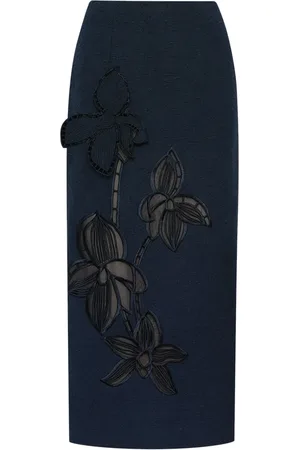 Oscar de la Renta Orchid embroidered tweed skirt
