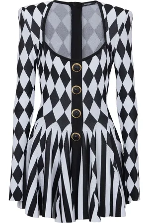 Balmain Diamond-intarsia knitted mini dress