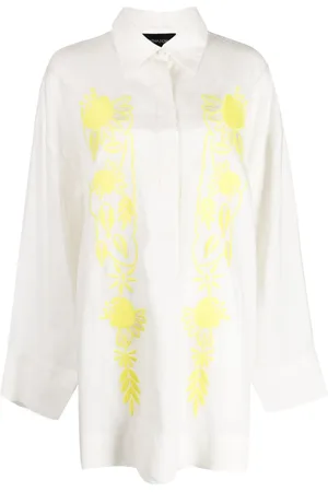 Cynthia Rowley Floral-embroidered hemp shirt minidress