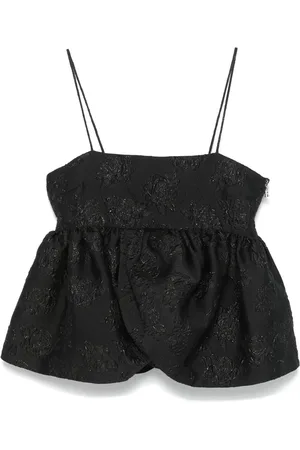 ROTATE Cloqu??-effect draped-detailing top