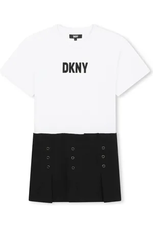 DKNY Logo-print pleated cotton dress