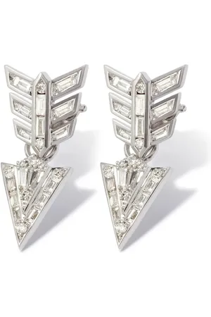 ANNOUSHKA 18kt white gold Deco Feather Arrow diamond drop earrings