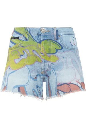 Philipp Plein Graffiti-print denim mini shorts