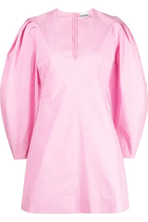 Ganni Puff-sleeves organic cotton minidress