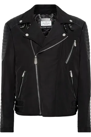Philipp Plein Padded-detail leather biker jacket