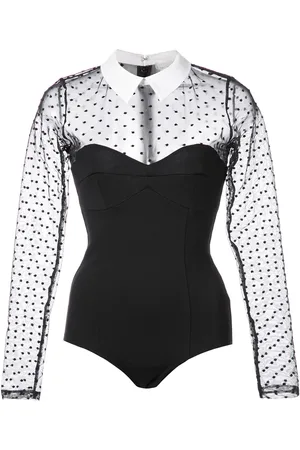 FLEUR DU MAL Dotted Tulle collared bodysuit
