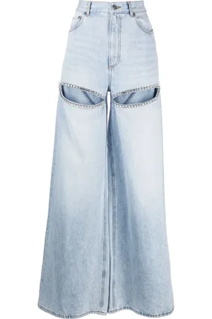AREA Wide-leg crystal jeans