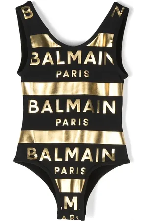 Balmain Metallic logo-print swimsuit