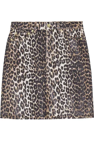 Ganni Leopard-print denim midi skirt