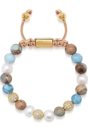 Nialaya Pearl-larimar-opal beaded bracelet