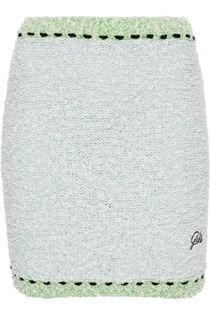 GCDS Logo-embroidered boucl?? mini skirt