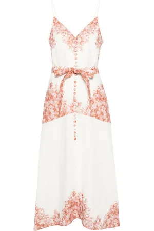 Twin-Set Floral-print linen midi dress