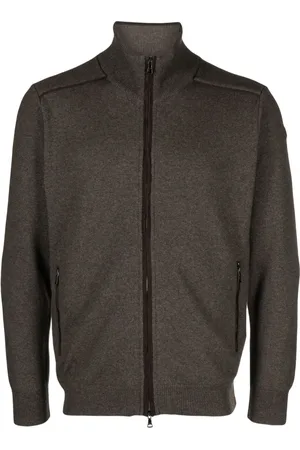 Paul & Shark Suede-trim ribbed-knit cardigan