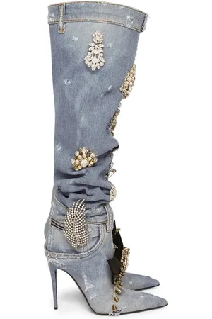Dolce & Gabbana Patchwork-denim knee-high boots