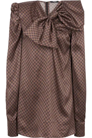 Balmain Bow-embellished monogram-print minidress