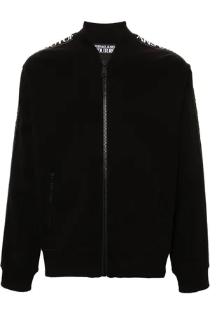 VERSACE Logo-trim zip-up sweatshirt