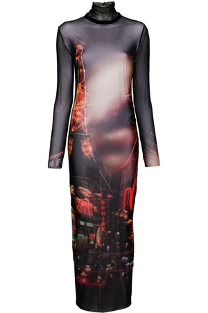 Jean Paul Gaultier Pigalle-print tulle maxi dress