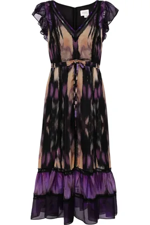 Marchesa Notte Printed ruffle-sleeved dress