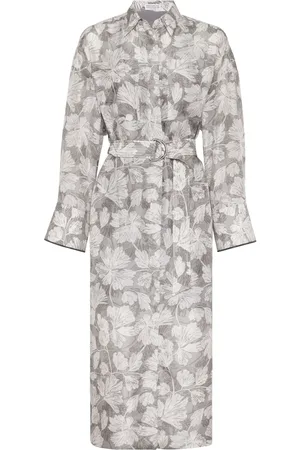 Brunello Cucinelli Leaf-print belted midi dress