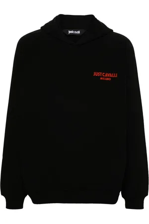 Roberto Cavalli Flocked-logo cotton hoodie