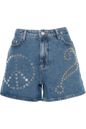 Moschino Logo-patch stud-embellished denim shorts