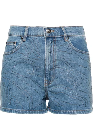 ROTATE Rhinestoned high-rise denim shorts