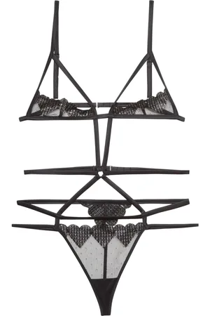 FLEUR DU MAL Heart embroidered ouvert bondage bodysuit