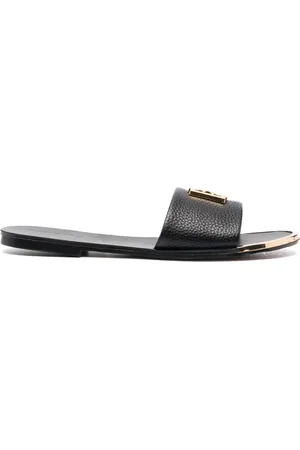 DKNY Logo-plaque faux-leather slides