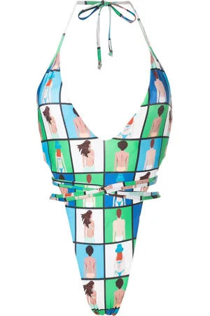 AMIR SLAMA Graphic-print tie-fastening swimsuit