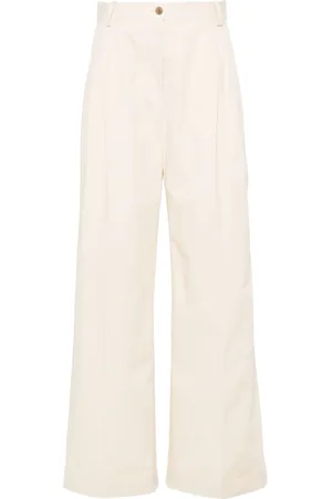Maison Kitsuné Logo-embroidered pleated straight trousers