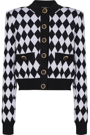 Balmain Diamond-intarsia wool cardigan