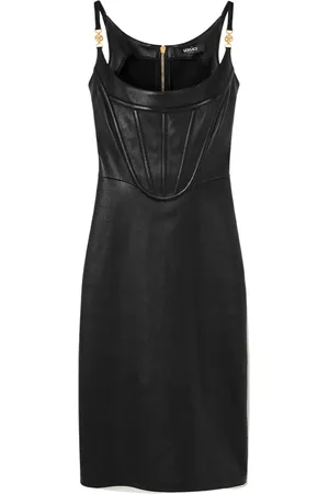 VERSACE Corset-style leather midi dress