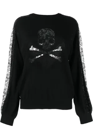 Philipp Plein Lace-panelling skull-print sweatshirt