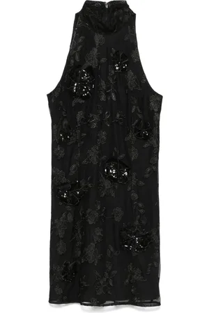 ROTATE Floral-embroidered mesh mini dress