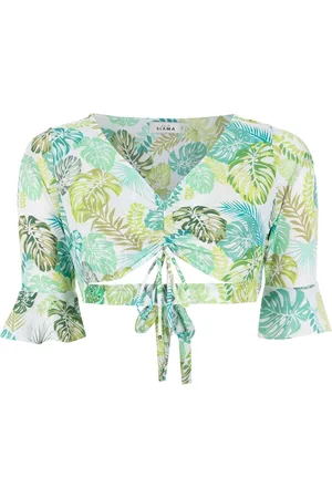 AMIR SLAMA Palm leaf print cropped top