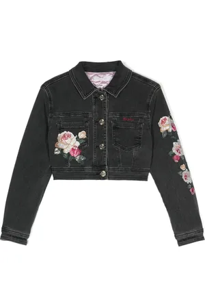 MONNALISA Rose-appliqu?? denim jacket
