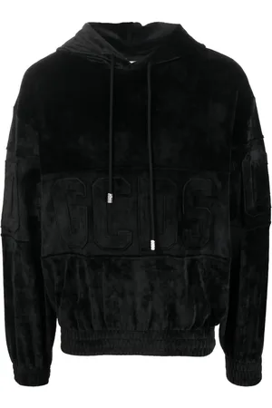 GCDS Logo-patch velvet hoodie