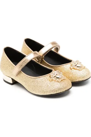 VERSACE Medusa-plaque metallic leather ballerina shoes