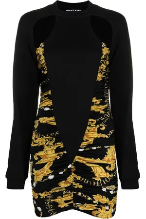 VERSACE Logo-print cut-out ruched minidress