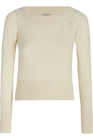 Alexander McQueen Off-shoulder ribbed-trimmed jumper