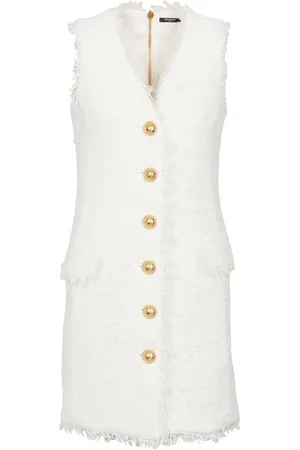 Balmain V-neck buttoned tweed minidress