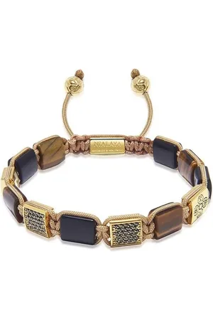 Nialaya Engraved-charm beaded bracelet