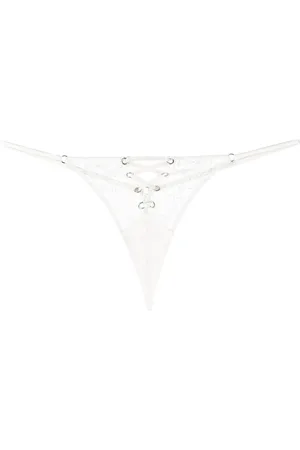 FLEUR DU MAL Eyelet-embellished lace-up V-string