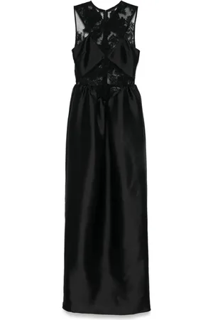 Self-Portrait Lace-trim taffeta maxi dress