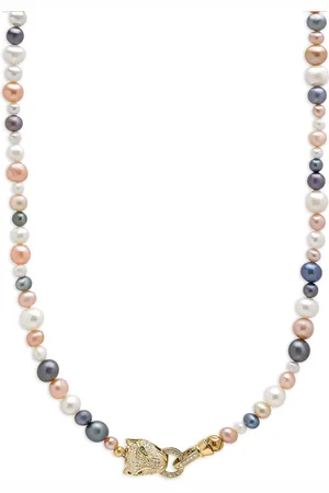 Nialaya Panther Head Lock pearl necklace