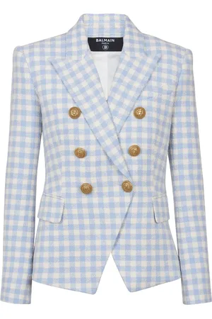 Balmain Gingham-pattern double-breasted blazer